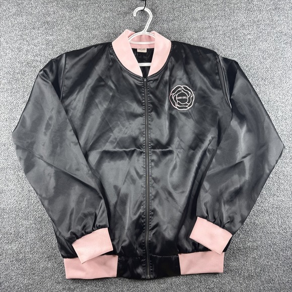 Carolina Herrera Jackets & Blazers - Carolina Herrera Good Girl Satin Varsity Bomber Jacket Size M/L Black Pink Spain